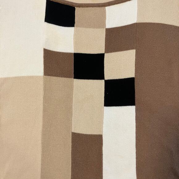 Brown patchwork ribbed knit tshirt, earth tones preppy indie retro bohemian - Picture 2 of 5